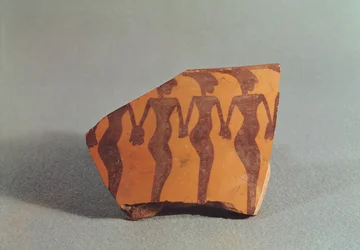Fragment keramiky zobrazující tančící ženy, cca 5000-4000 (keramika)